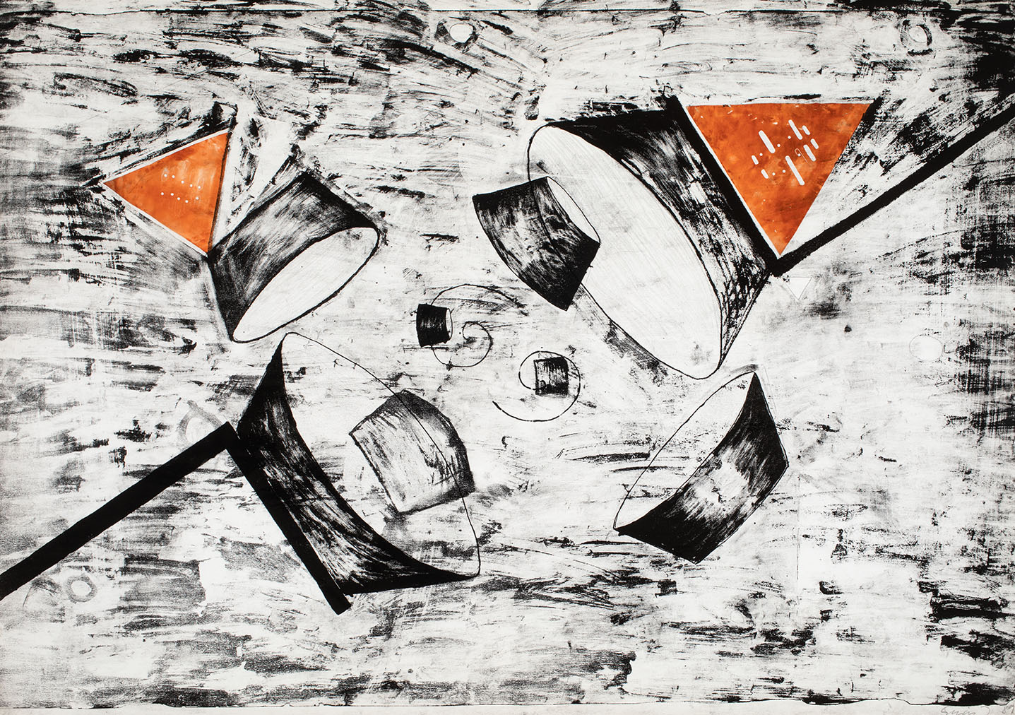 János SUGÁR: The Reorganised Experience, 1988, lithography, dry-point, 70 × 100 cm, ed. 2/2