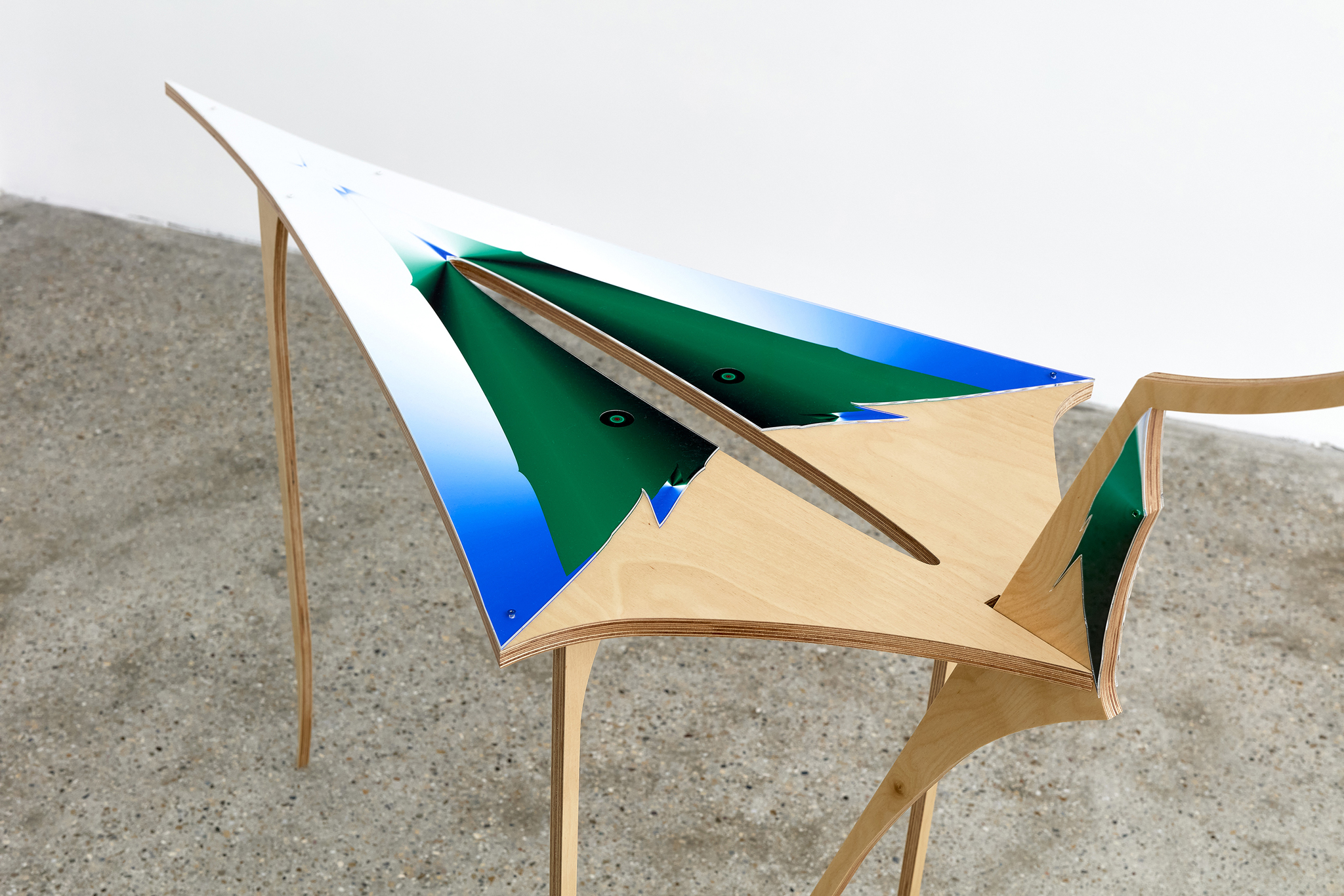 Zsolt MOLNÁR: Caterpillar Installation, 2025, giclée print, paper cut, 3-layer collage, birch plywood, plexiglass 
200 × 58 × 300 cm (detail)
