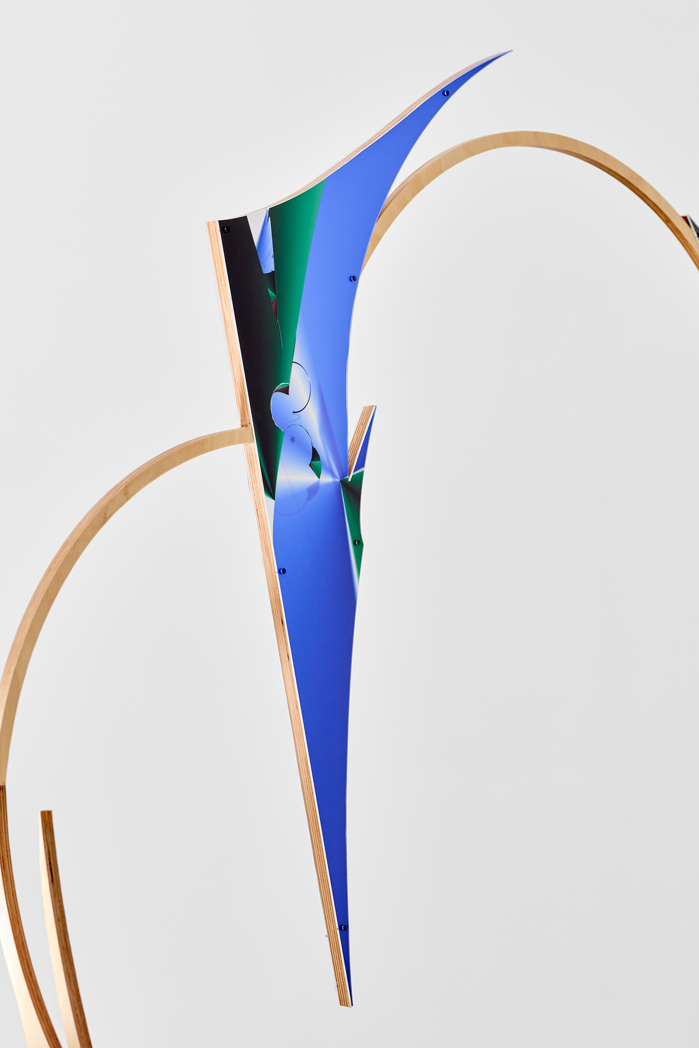 Zsolt MOLNÁR: Caterpillar Installation, 2025, giclée print, paper cut, 3-layer collage, birch plywood, plexiglass 
200 × 58 × 300 cm (detail)
