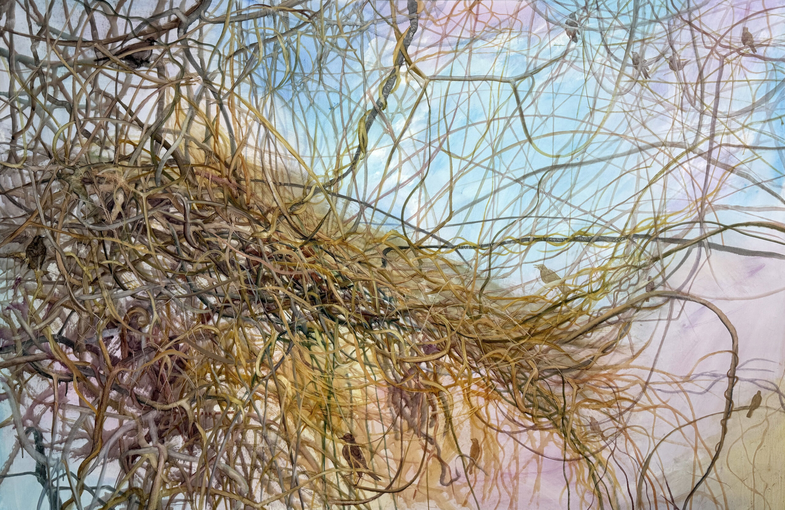 Kateryna Aliinyk: Date on the Vines, oil on canvas, 2026