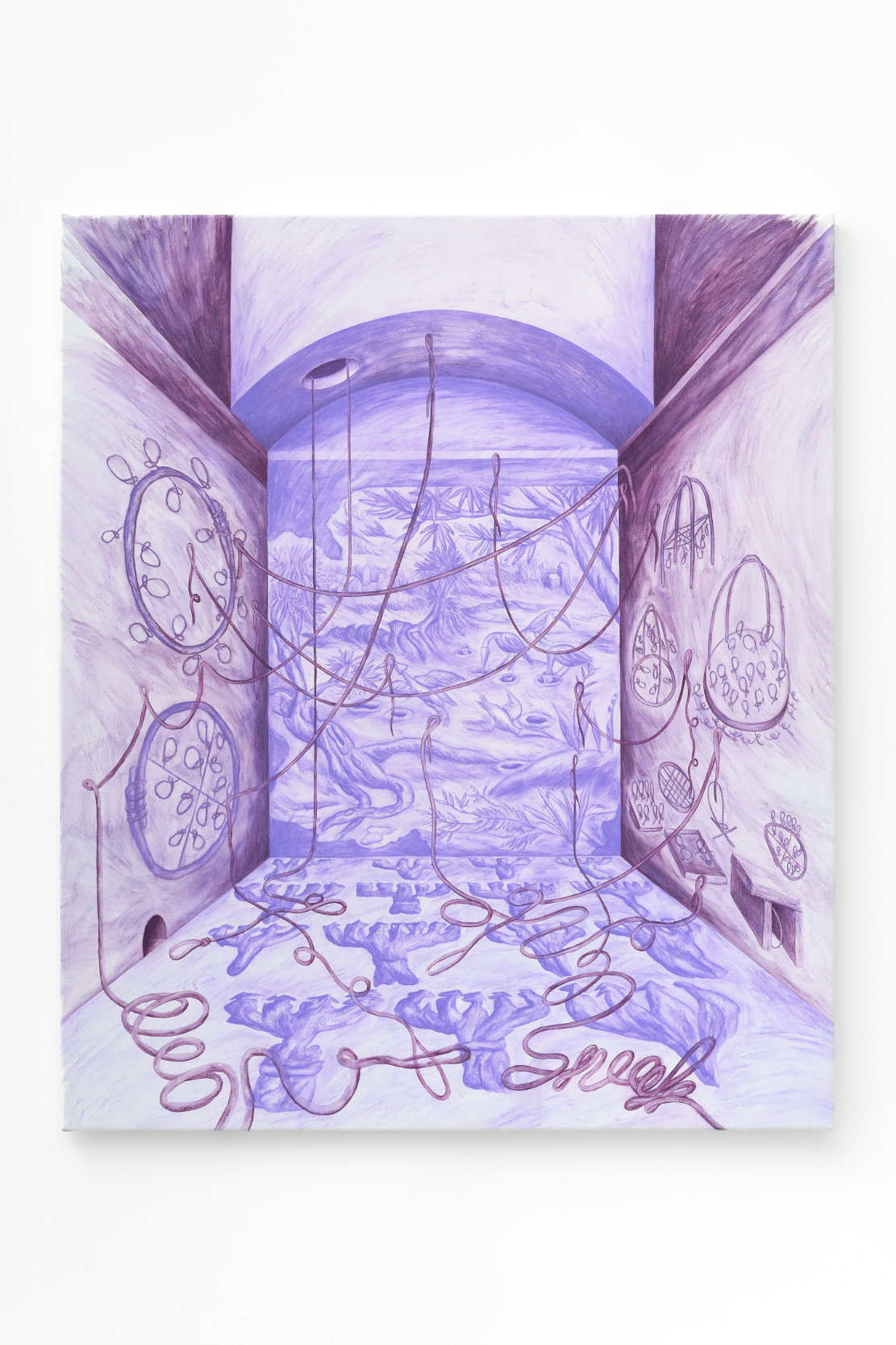 Dominika Trapp: Sneak!, 2026, watercolour chalk on canvas