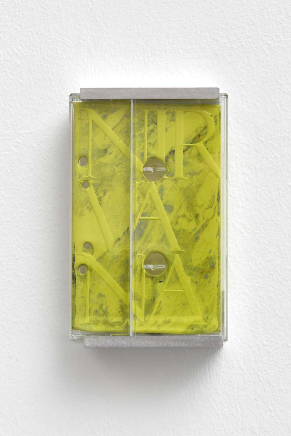 Gábor KRISTÓF: EXIT MUSIC, 2026, powder coated aluminium, plastic case, 10 x 6,5 cm